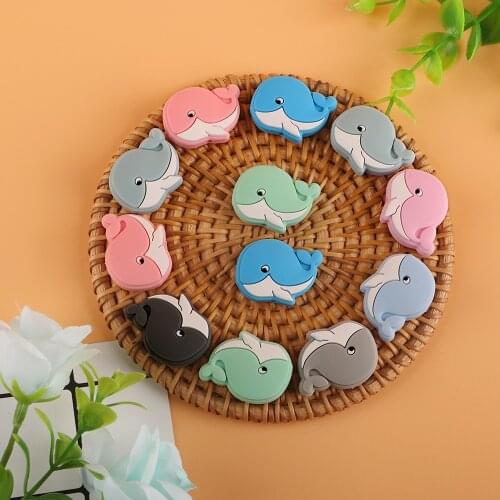 Kovict 10Pcs Whale Shape Silicone Beads Baby Molar Teether Bead DIY Pacifier Chain Jewelry Accessories