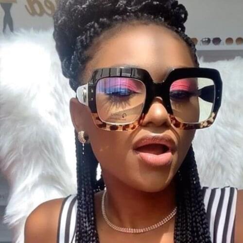 2020 Large Frame Anti-Blu-ray Flat Lens Women Men Square Clear Lens Glasses Oversized Eyeglasses Frame Black Leopard Glasses