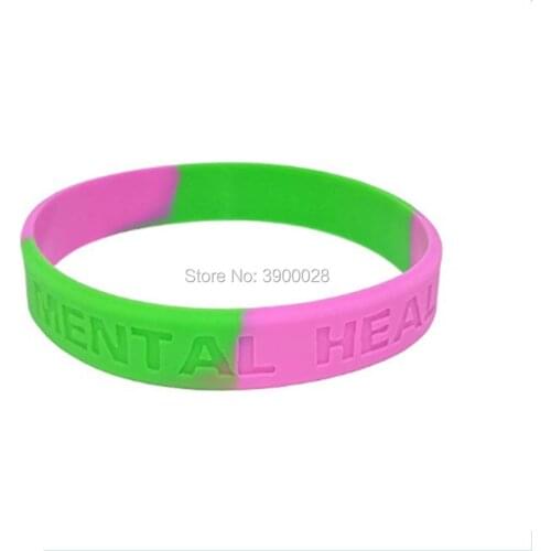 300pcs Pink Green medical alert Mental Health silicone wristband Personalized Rubber bracelets Sports Gifts shipping by DHL A