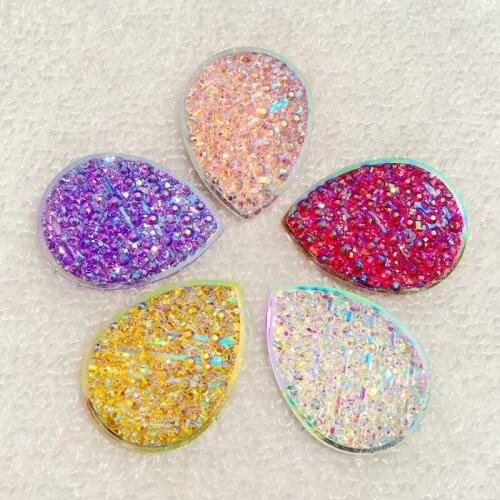 New Fashion 6pcs 30x40mm Drop Style Mix Colors Natural stone types Flat Back Resin Cabochons Cameo B20A