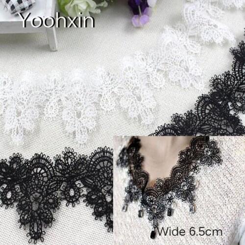 6.5CM Wide White black Water soluble Embroidery Lace Fabric trim craft ribbon DIY Sewing collar applique wedding New year decor