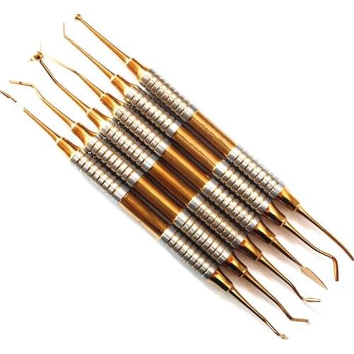 6pcs /set Dental Composite Resin Filling Spatula Titanium plated Head Resin Filler Set thick handle Restoration set Dental Ins
