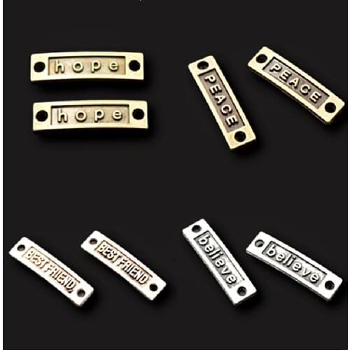 8pcs Retro Metal Tag Connectors, Believe Charm, Peace Charm, Hope Charm, Best Friend Charm, DIY Charms Jewelry Accessories A767