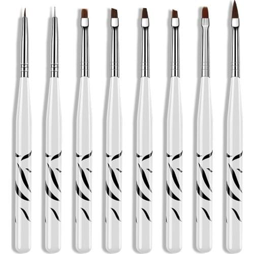 8pcs Nail Art Brush Pen Dotting Painting Drawing UV Gel Brush Flat Extension Builder Coating UV Gel Polish Tips Manicure Tools