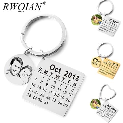 Personalized Calendar Keychain Custom Engraved Date Key Chain Ring Customized Birthday Gift DIY Private Photo Keychains Keyring