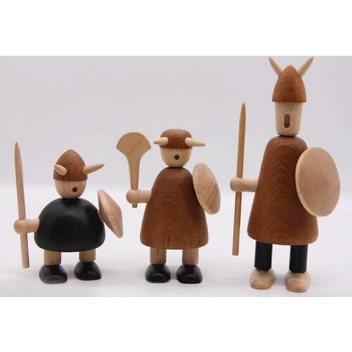 The Viking soldier wood puppet craft figure desktop table Ornament hand craft carving creative home decor sculpture gift