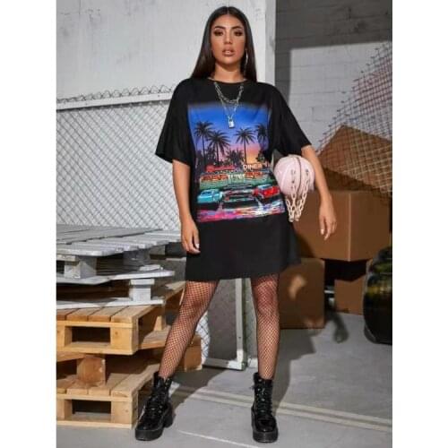 T-shirt womens large womens tie dyeing 2021 summer new cotton short sleeve elastic printing short sleeve Oversized t-shirt y2k