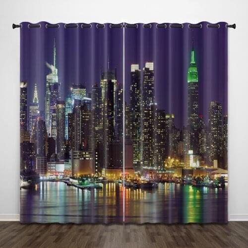 City Night Landscape Window Curtains for Bedroom Living Room Traditional Exotic Decor Windows Drapes