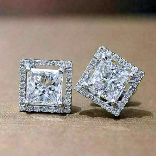 Huitan Simple Square Geometric Shaped Earrings for Women Inlaid Brilliant Cubic Zirconia Wedding Party Daily Wear Trendy Jewelry