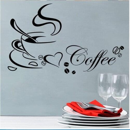 Coffee cup with heart stickers shop kitchen decorations diy home decal vinyl art room mural poster adesivos de paredes D053