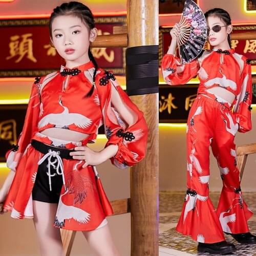 Hip Hop Costumes Children Jazz Stage Wear Kids Modern Dancing Outfit Girls Chinese Style Christmas Performance Clothing DNV12319