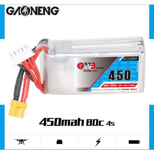 Gaoneng GNB 450mAh 14.8V 4S 80C/160C Lipo battery with XT30 XT60 or JST Plug for FPV Racing Drone RC Quadcopter Helicopter parts