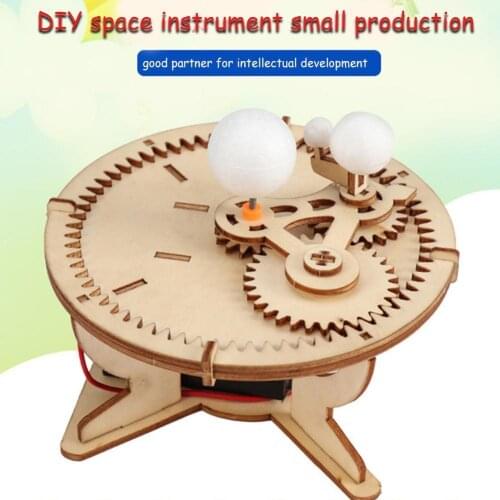 IY Solar System Model Science Toys Wooden Montessori DIY Geography Kids Sun Moon Model Toy Earth Astronomy Educational Crea A5R8