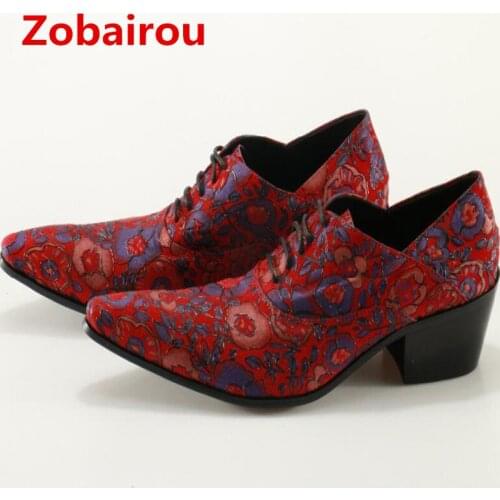 Zobairou red blue spiked loafers sapatos masculino men leather dress shoes velvet slippers high heels formal shoes men size13