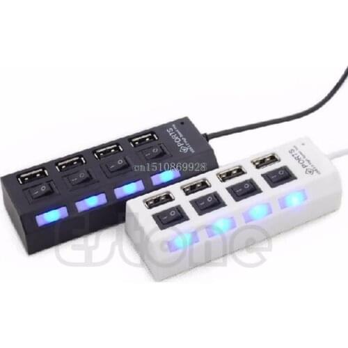 Multi Expansion 4 Ports USB 2.0 Power On/Off Switch LED Hub F PC Laptop Notebook