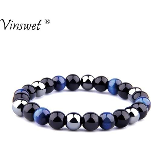 Natural Tiger Eye & Hematite & Black Obsidian Stone Bracelets Men Handmade Bangles For Women Fashion Jewelry Yoga Bracelet Homme