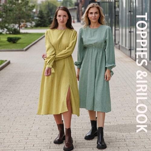 Toppies 2021 Women Dress Casual Polka Dot Print Long Sleeve Mid Dress Vintage O Neck A-Line Party Vestidos