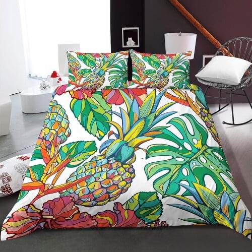 Tropical Leaves Pineapple Duvet Cover Pillow Sham Set Printed Comforter Covers Single Double Full Queen King Size Bedding Set