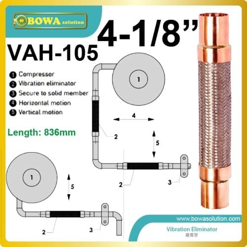 4-1/8" vibration absorber need sufficient space for the vibration to avoid static compression or tension, after brazing on place