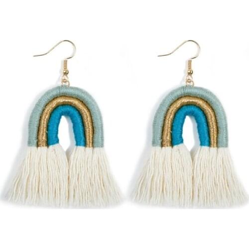 Rainbow Dangle Drop Earring Handmade Women Cotton Thread Braided Boho Earrings
