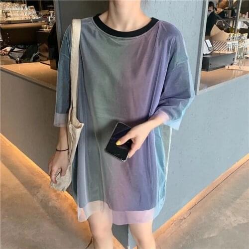 Size 8XL 150KG Summer Mesh T shirts Big Women Tees Fake Two Pieces O Neck Ladies Top Harajuku Short SLeeve T-shirt