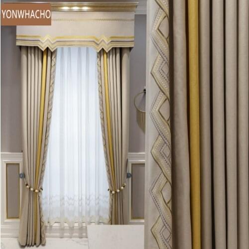 Custom curtains upscale high precision stitching bay window American thick brown cloth blackout curtain valance tulle panel B935