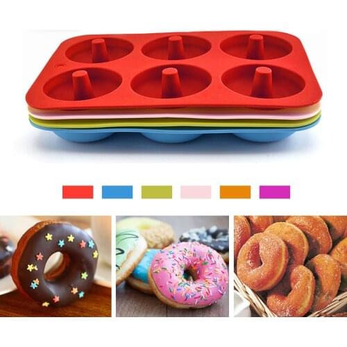 6 Holes Silicone Molds Pastry Donuts Mold Baking Mold Paper Candy Donut Maker Mold Tray Cake Decorating Tool Kitchen Supplies