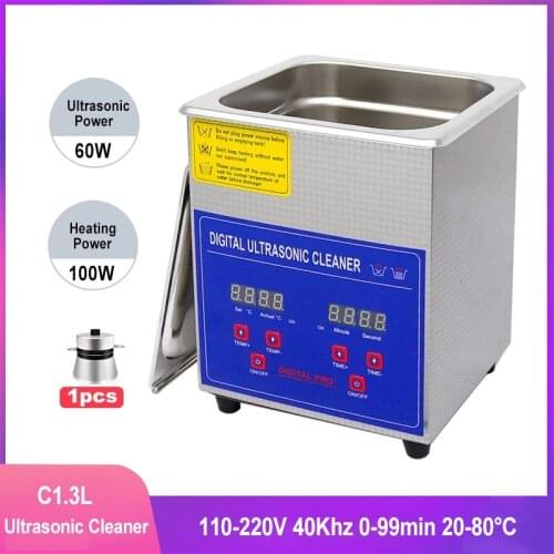 1.3L 100W Digital Ultrasonic Cleaner Stainless Steel Cleaner Bath With Heater Timer For Cleaning Jewelry Brass Sonic Cleaner