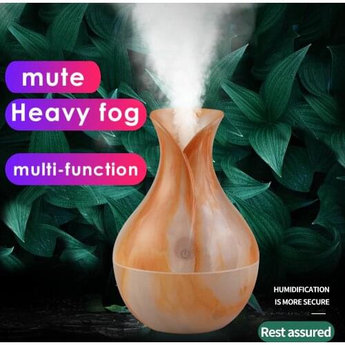 Air Humidifier Wood Mini Ultrasonic Diffuser Air Purifier Essential Oil Aroma Diffuser LED Light Night Air Freshener for Home