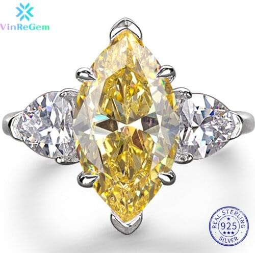 Vinregem 925 Sterling Silver Marquise Cut Created Moissanite Citrine Gemstone Wedding Engagement Rings Fine Jewelry Wholesale