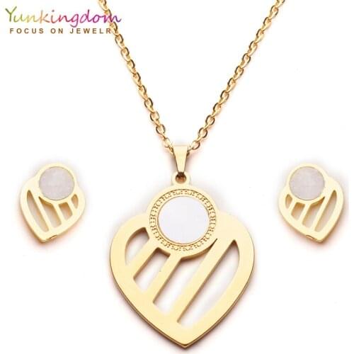 Yunkingdom 2018 new trendy african jewelry sets pendant necklace stud earrings for women stainless steel UE0267