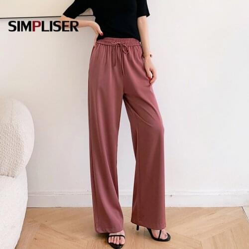 Women Satin Pants Summer Wide Leg Silky Trousers Casual Drawstring Street Wear Long Trouser Glossy Satin Elegant Pant Plus Size