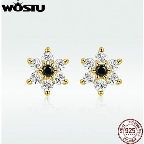 WOSTU Real 925 Sterling Silver Flower Delicate Stud Earrings For Women Wedding Zircon Small Earrings Luxury Jewelry BKE708