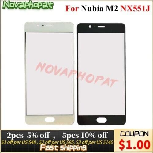 Novaphopat Black White Digitizer LCD Display Outer Front Glass Panel For ZTE Nubia M2 NX551J Touch Screen Sensor Glass lens
