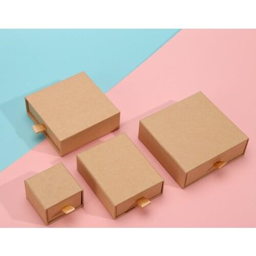 12Pcs/Lot Square Jewelry Holder Kraft Paper Boxes Vintage Design Earrings Ring Necklace Christmas Gift Box