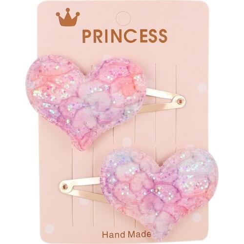 2Pcs/ Set Gradient Color Love Star Cartoon Mini Small Print Girls' Hair Grips Sequin Baby Clips Hairpins Kids Hair Accessories