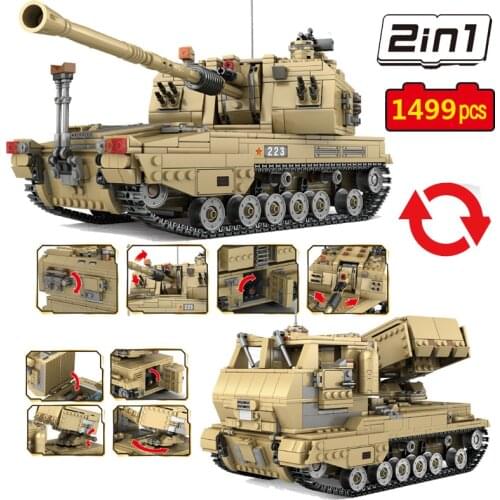 2-in-1Military Series WW2 Tank Armored vehicle SWAT soldier weapons DIY Model Building Blocks Bricks Toys Gifts