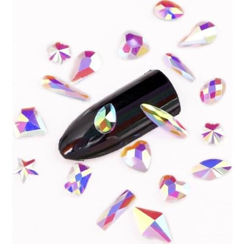 20pcs K9 Transparent Clear AB Nail Art Rhinestones Clear Crystal Colorful Non Hot Fix Rhinestones for DIY Nail Decoration B1222