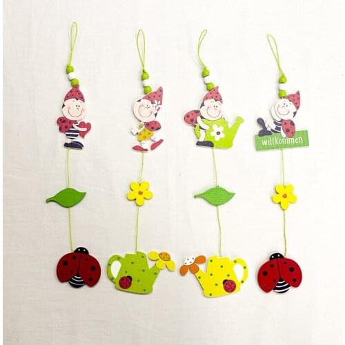 2019 New Wooden Hanging Easter Pendant Decor Spring Party Home Decor Ladybug Flower Ornaments for Easter Party