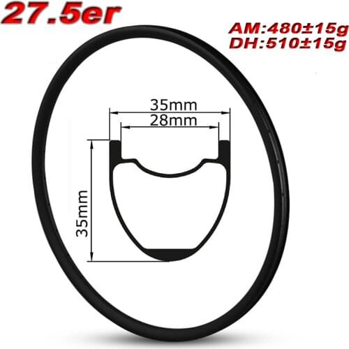 27.5er MTB AM/DH Carbon Rim Hookless Rims 35*35mm Width Tubeless Ready For All Mountain And Downhill Bike Wheels