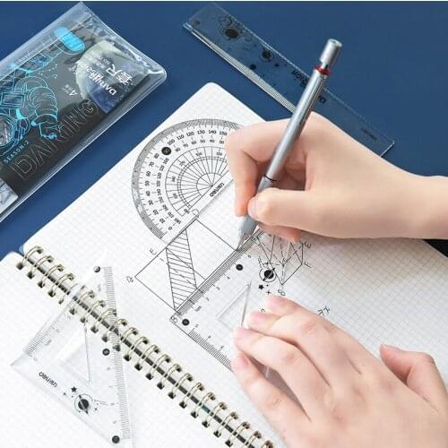 4 PCS Astronaut Theme Portable Transparent Acrylic Triang Ruler Protractor Set for School Student Stationery