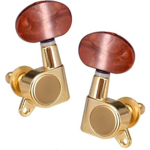 6Pcs Gold With Coffee Big Oval Button Sealed gear String Tuning Peg Tuner Machine Head for Acoustic Electric Guitar accessories