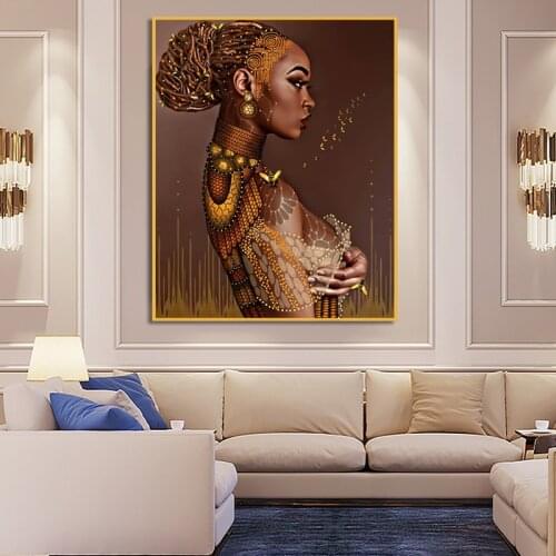 African American Women Art Painting Prints on Canvas Black Girl Scandinavian Wall Art Posters Picture for Living Room Home Decor