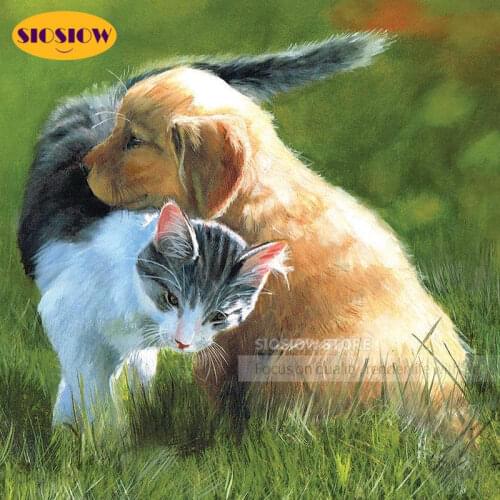 Animals Full Round Diamond Embroidery Cross Stitch Daimond Painting Dog And Cat Picture Mosaic Pattern Needlework Art Decor Home