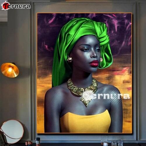 African woman art Diamond Painting Modern girl Full Square round Diamond Mosaic 5D DIY Diamond Embroidery Rhinestone Decoration