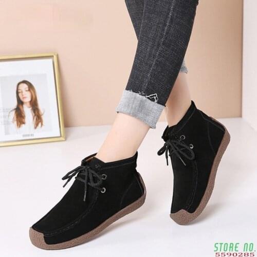 Autumn Winter Ankle Boots for Women Genuine Leather Martin Boots Female Casual Flat Shoes Lace up Booties Woman Plus Size Ladies