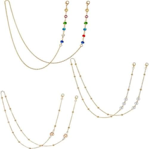 3-piece Fashion Reading Glasses Chain for Women Metal Sunglasses Cords Casual Pearl Beaded Eyeglass Chain for Glasses Women