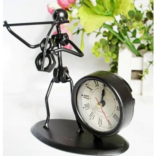 New Black Iron Violin Tabletop Table Clock Creative Watches Home Decoration Gift HG60DF151