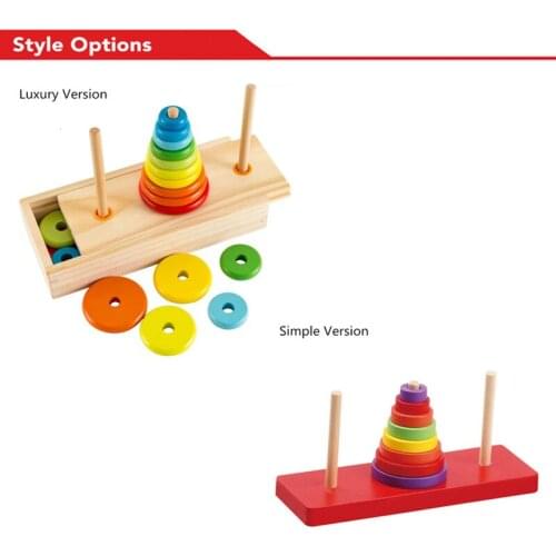 Hanoi Tower Educational Wooden Classic Puzzle Box Early Learning Intellectual-Toys colorful Rings Brain Hand Training for Kids