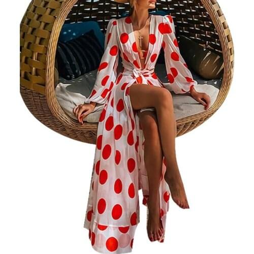 Maxi Dress Summer Women Sexy Party Deep V Neck Sundress Boho Beach High Weist Chiffon Dress Vestidos New